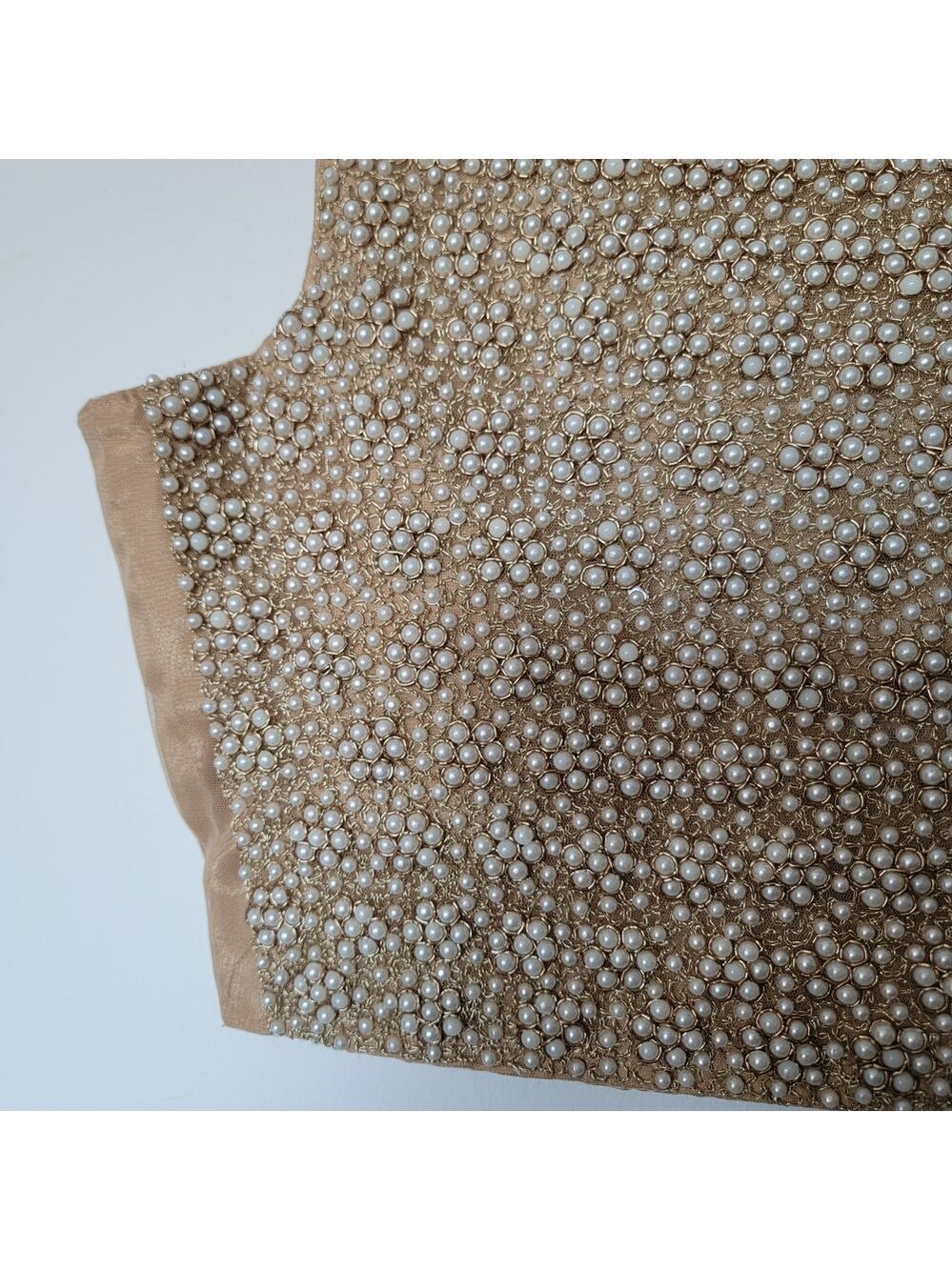 Festival Season Pearls Beaded Tan Women's Crop Top - Picture 4 of 8